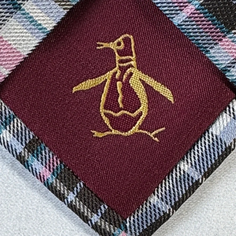 Original Penguin Plaid Tie - Brown, Pink, and Gray. Silk.